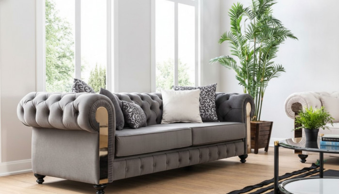Luxus Wunnzëmmer Sofa 3-Sëtz Dräisëtzer Gro Chesterfield Klassesch Couchen
