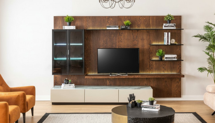 Luxus Wunnwand Schaf Regal Wunnzëmmer Vitrin Wunnwänn Holz Design