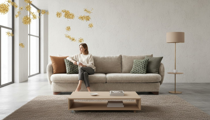 Sofa 3-Sëtzer Polstersofa Gro Textill Sëtz Design Stoff Modern Couch Sofae Nei