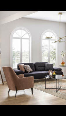 Fotell brong Luxus Stoff Textil Wunnzëmmer Nei Kreativ Modern Design Miwwel Nei