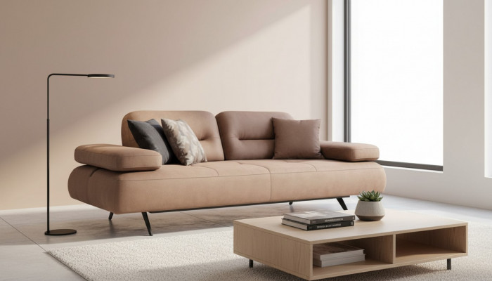 Design 3-Sëtzer Sofa brong Canapé Polster Grouss Luxus Canapéen Sofas Textil Sëtz Nei
