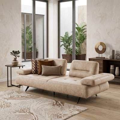 Canapé 2-Sëtzer Polsterbéige Textillieder Design Modern Canapéen Luxus