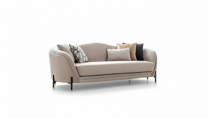 Sofa 3 Sëtzer Polstersofa beige Textil Sëtz Design Canapéë Stoff Modern Nei
