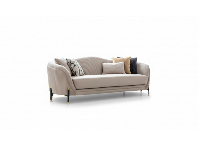 Sofa 3 Sëtzer Polstersofa beige Textil Sëtz Design Canapéë Stoff Modern Nei