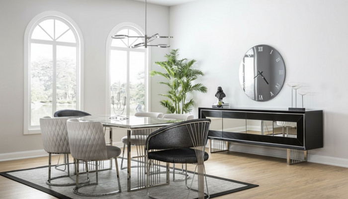 Iessgrupp Iesszëmmer Garnitur Iessdësch Set Sideboard Luxus Miwwelen 4 Still Dësch