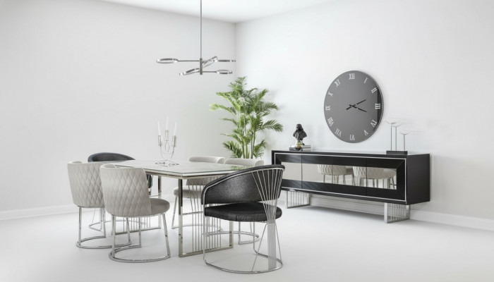 Iessgrupp Iesszëmmer Garnitur Iessdësch Set Sideboard Luxus Miwwelen 4 Still Dësch
