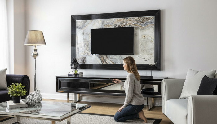 Luxus Wunnwand + Säitendësch Lowboard Regal Wunnzëmmer Schwarz Héichglanz