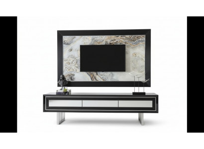 Luxus Wunnwand + Säitendësch Lowboard Regal Wunnzëmmer Schwarz Héichglanz