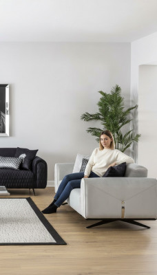 Sofa 3 Sëtzer Polstersofa beige Textil Sëtz Design Canapé Sofas Stoff Modern Nei
