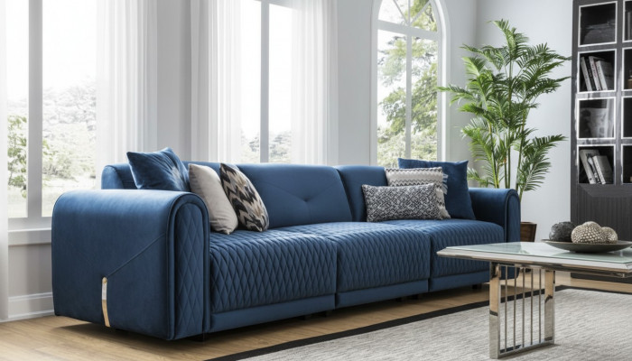 Luxus Canapé 4 Sëtz Wunnzëmmer Modernen Design Blo Kanapee Lieder Couchen Nei