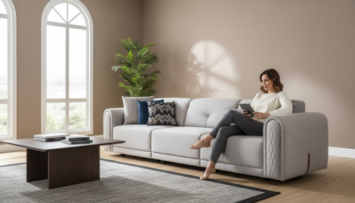 Luxus Sofa 4 Sëtzer Stoff Wunnzëmmer Modernen Design Sofanen Polster Couchen