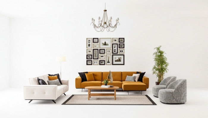 Luxus Canapéën Design Canapé Sofa Textil Miwwelen 4tlg. Sofagarnitur Stoff