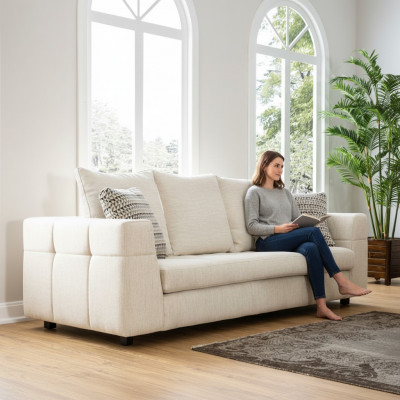 Luxus modern Sofa 3-Sëtzer Polstersofa wäiss Textil Sëtz Design Couch Sofas