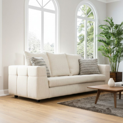 Luxus modern Sofa 3-Sëtzer Polstersofa wäiss Textil Sëtz Design Couch Sofas