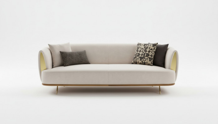 Modern Zwee-Sëtz Polstersofa wäiss Textil Design Couch Sofas Stoff