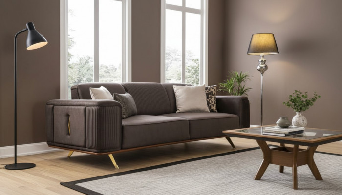 Sofaen 4 Sëtzer Textil Grouss Miwwelen Wunnzëmmer Modern Neue Sofa Polyester Couch