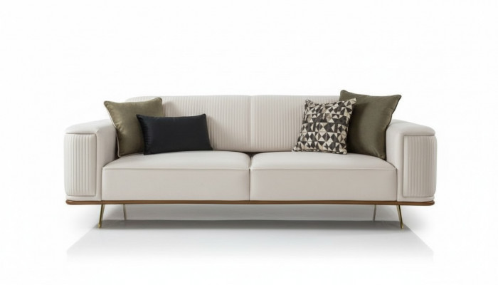 Modern Sofa 3-Sëtzer Polstersofa wäiss Textil Sëtz Design Canapé Sofae Stoff
