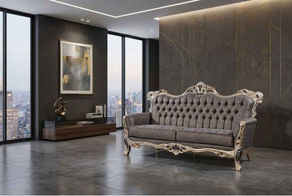 Klassesch Sofa 3 Sëtzer Polstersofa wäiss Textill Sëtz Design Canapé Sofa Stoff