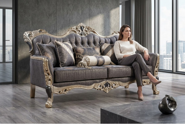 Luxus Sofa 3-Sëtzer Stoff Wunnzëmmer Klassesch Design Sofas Polster Couchen Nei