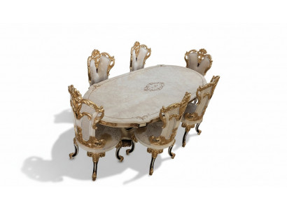 Komplett Set Iessdësch + 6 Still Iesszëmmer Set Iess Grupp Holz Dësch Dëscher 7tlg