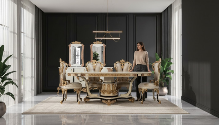 Klassesche Luxus Dësch Holz Dëscher Barock Rokoko Antik Stil Iess Wunn Zëmmer nei