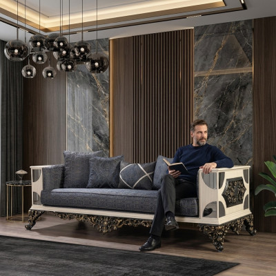 Luxus Sofa 3-Sëtz Stoff Wunnzëmmer Klassesch Design Sofas Polster Couchen Nei