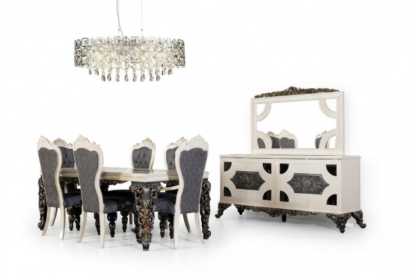 Luxus-Iesszëmmergrupp Grupp 6 Still Iessdësch Sideboard Iesszëmmer-Set 9-Deeler.