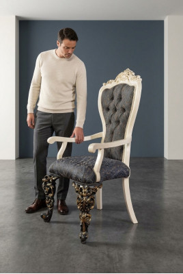 Klassesche Stull 1x Iesszëmmer Lehn Sess Lounge Club mat Armleenen Luxus Nei