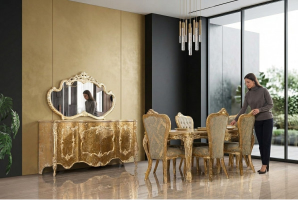 Luxus Iesszëmmer Set Garnitur Stull 6x Kommode Spigel Iesszëmmer Grupp Komplett