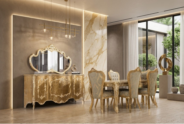 Luxus Iesszëmmer Set Garnitur Stull 6x Kommode Spigel Iesszëmmer Grupp Komplett