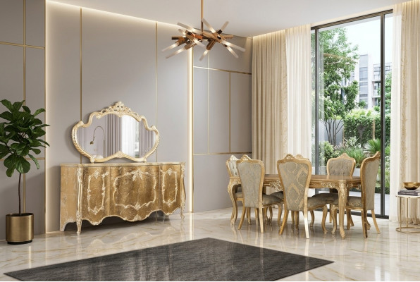 Iesszëmmer Iessdësch 6x Stiller Dësch Luxus Dëscher Klassesch Iess Grupp Set 7 Deeler.