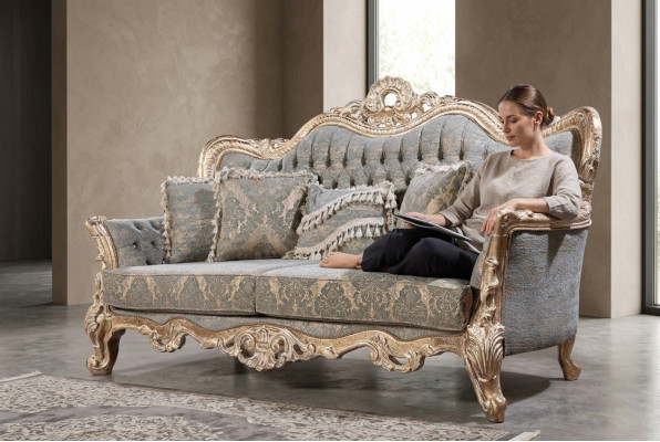 Chesterfield 3 Sëtzer Designer Sofa Luxus Polster Sofas Couchen Stoff Textil