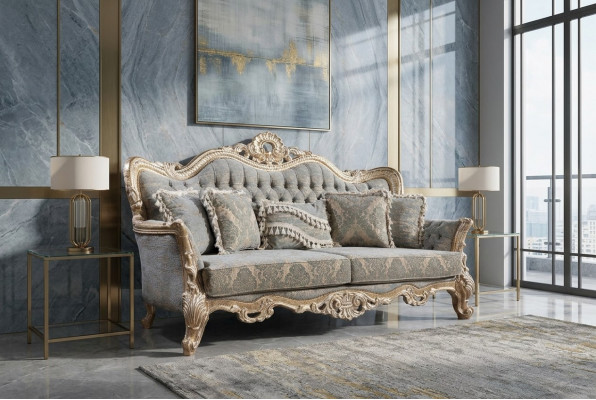 Chesterfield 3 Sëtzer Designer Sofa Luxus Polster Sofas Couchen Stoff Textil