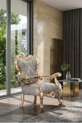 Fotell Ouerfotell Chesterfield Stull Sëtz Polster Canapé Lounge Holz Luxus Nei