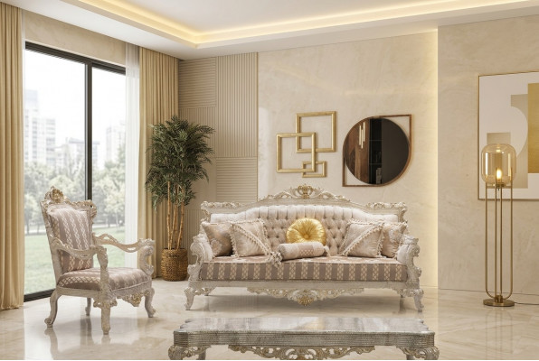 Sofagarnitur Klassesch Luxus Sofas Fotell Wunnzëmmer Set 3+1 Sëtz Chesterfield