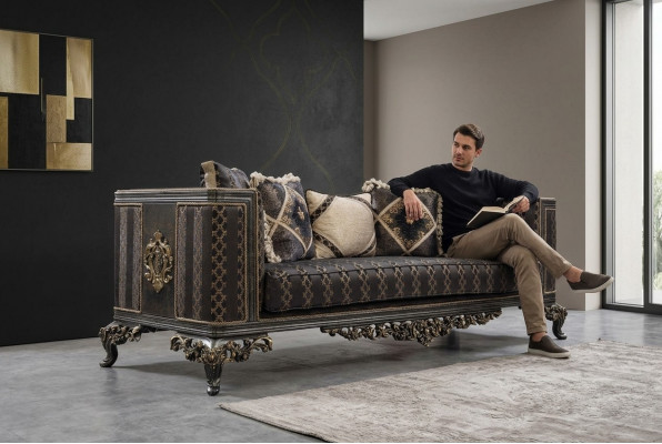 Barock Rokoko 3-Sëtzer Designer Sofa Couch Polstersofa Couchen Stoff Textil Nei