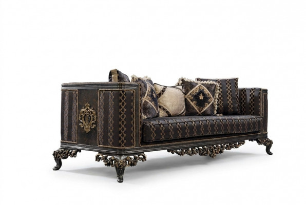 Barock Rokoko 3-Sëtzer Designer Sofa Couch Polstersofa Couchen Stoff Textil Nei