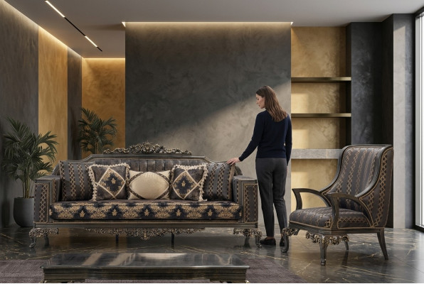 Luxus Chesterfield Sofagarnitur 3+1 Sëtzer Klassesch Sofa Barock Polstersëtz