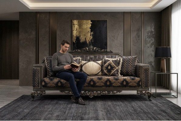 Chesterfield 3 Sëtzer Designer Sofa Luxus Polster Sofas Couchen Stoff Textil Nei