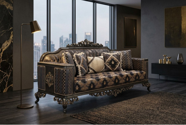 Chesterfield 3 Sëtzer Designer Sofa Luxus Polster Sofas Couchen Stoff Textil Nei
