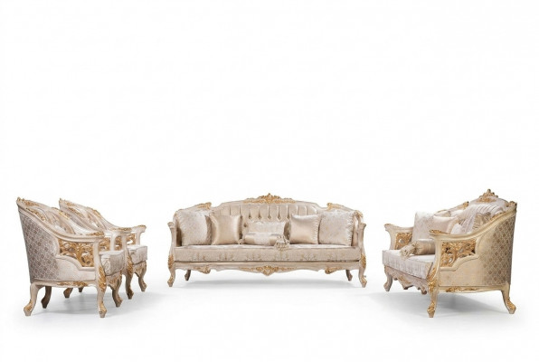 Luxus Sofa Chesterfield Set Sofagarnitur 3+3+1+1Sëtzer Designer Grupp 4 Stécker. Nei.