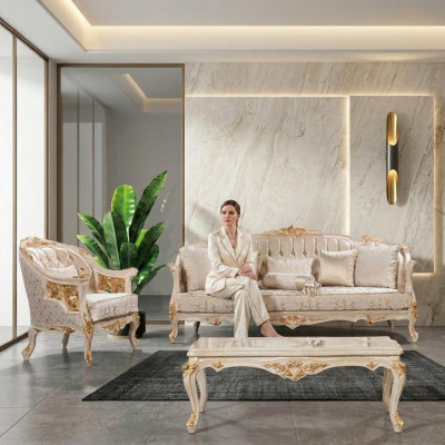 Luxus Chesterfield Sofagarnitur 3+1Sëtzer Klassesch Sofa Barock Polstersëtzt.
