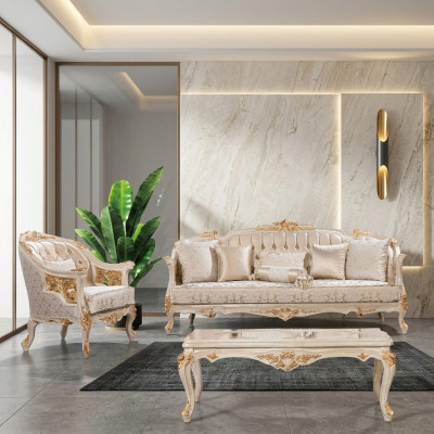 Luxus Chesterfield Sofagarnitur 3+1Sëtzer Klassesch Sofa Barock Polstersëtzt.