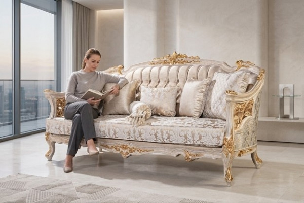 Chesterfield 3-Sëtz Designer Sofa Luxus Polstersofa Couch Stoff Textil Nei