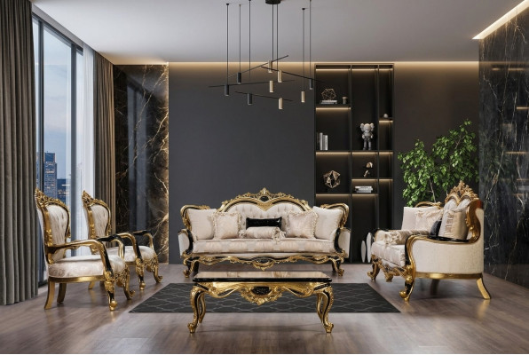 Sofa Chesterfield Barock Canapé 5tlg Set Sofagarnitur 3+3+1+1 Sëtz Dësch