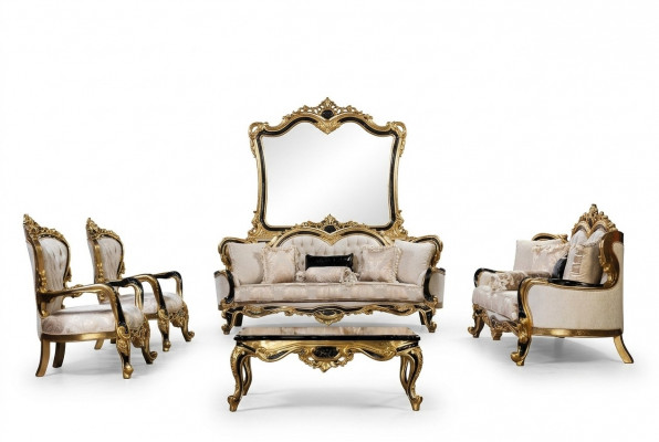 Sofa Chesterfield Barock Canapé 5tlg Set Sofagarnitur 3+3+1+1 Sëtz Dësch