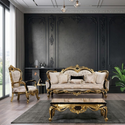 Sofagarnitur Klassesch Luxus Sofaen Fauteuil Wohnzimmer Set 3+1 Sëtz Chesterfield