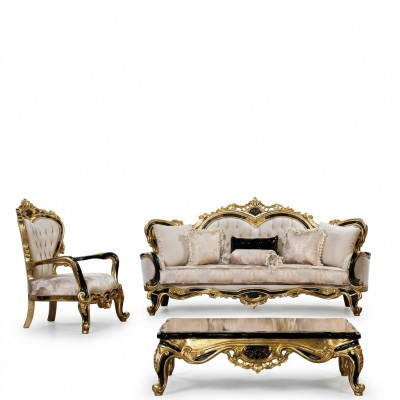 Sofagarnitur Klassesch Luxus Sofaen Fauteuil Wohnzimmer Set 3+1 Sëtz Chesterfield