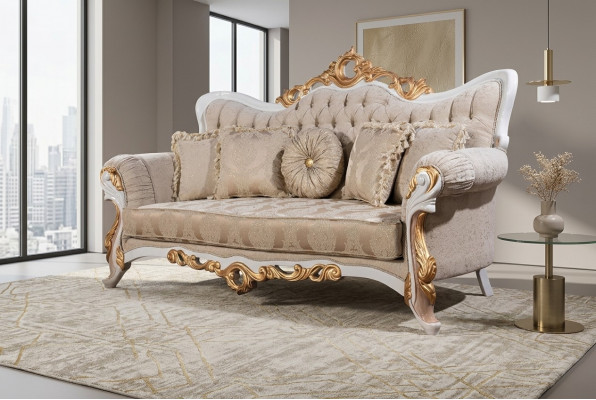 Canapé 3-Platz Stoff Dräisëtzer Canapéen Luxus Wunnzëmmer Barock Stil Couch Barock