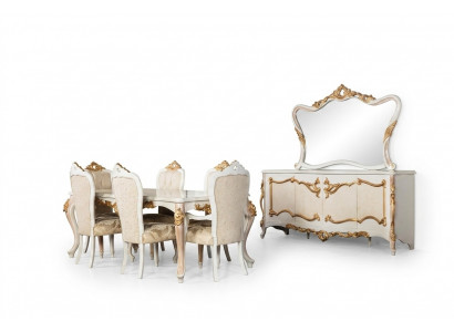 Komplett Set Iessdësch + 6 Still Iesszëmmer Iess Grupp Holz Anrichte+Spigel 9 Stéck